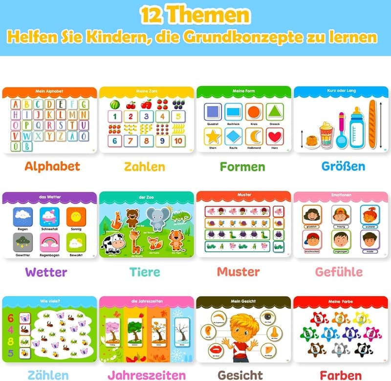 Montessori Quiet Book für Kinder ab 3 Jahren mit 12 Aktivitäten