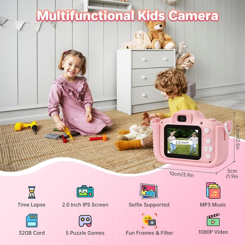 Kinderkamera 1080P HD mit 32GB für Mädchen 3-12 Jahre