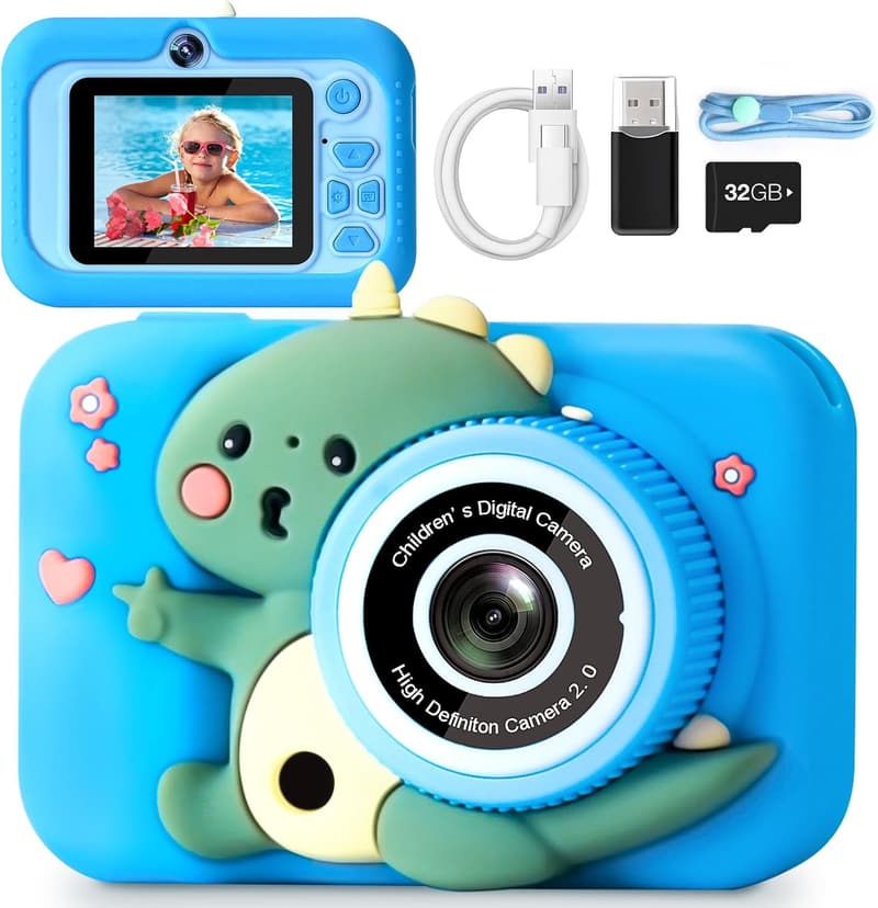 Kinderkamera mit 2,0 Zoll Bildschirm und 32GB SD-Karte für 3-12 Jahre, blau