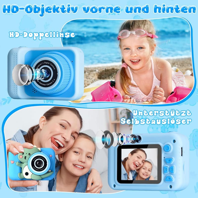 Kinderkamera mit 2,0 Zoll Bildschirm und 32GB SD-Karte für 3-12 Jahre, blau