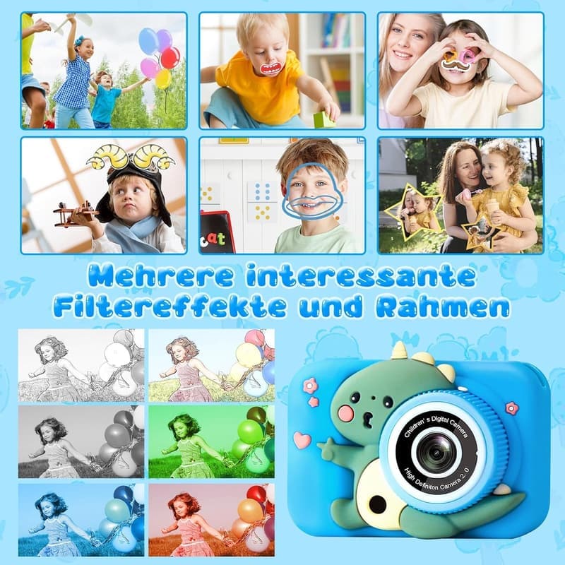 Kinderkamera mit 2,0 Zoll Bildschirm und 32GB SD-Karte für 3-12 Jahre, blau