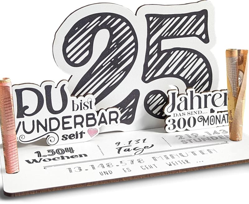 25. Geburtstag - 3D-Holzkarte für Geldgeschenke