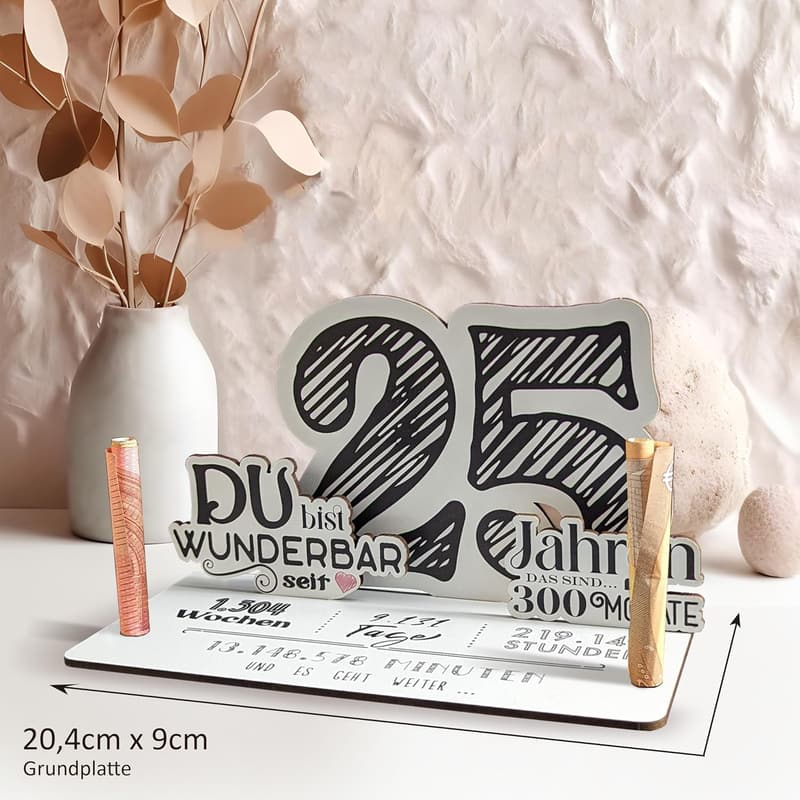 25. Geburtstag - 3D-Holzkarte für Geldgeschenke