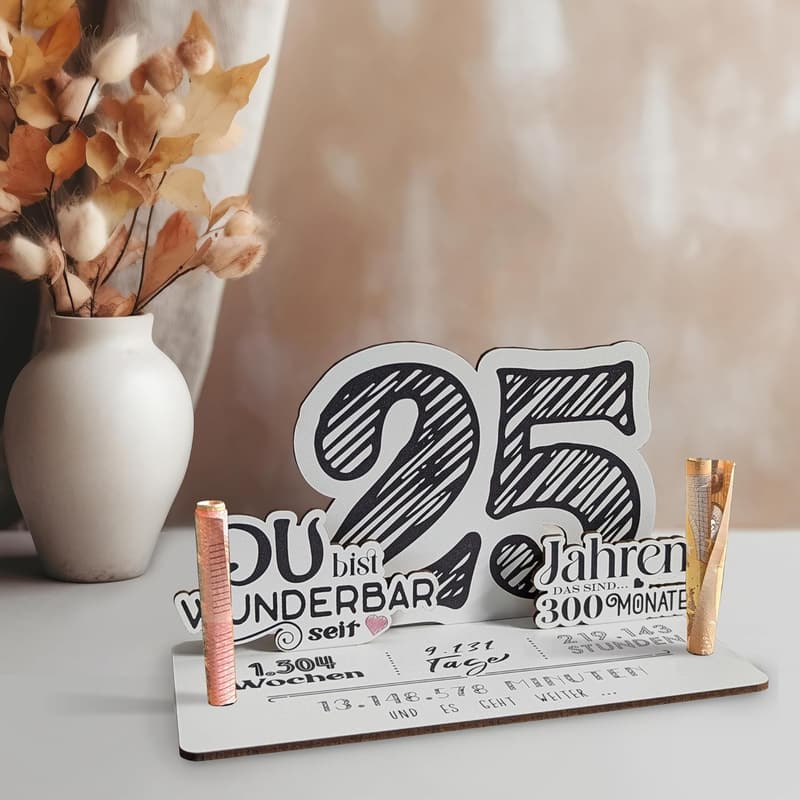 25. Geburtstag - 3D-Holzkarte für Geldgeschenke