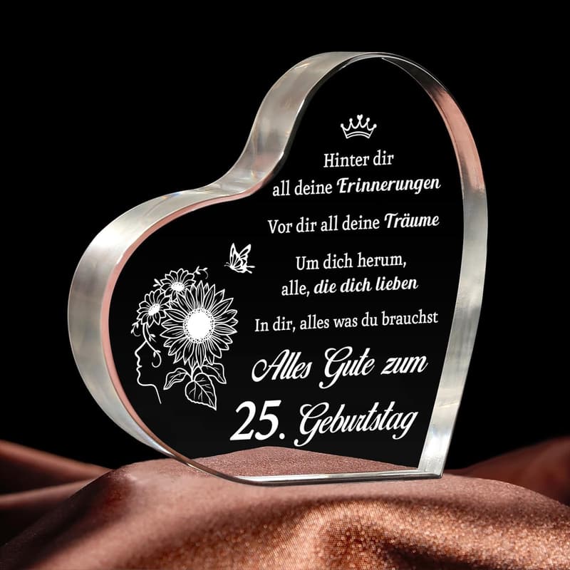 Acrylherz Tischschmuck zum 25. Geburtstag für Frauen