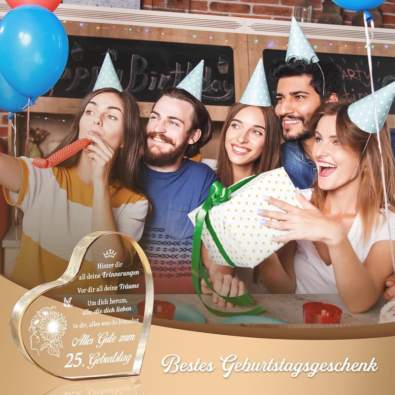 Acrylherz Tischschmuck zum 25. Geburtstag für Frauen