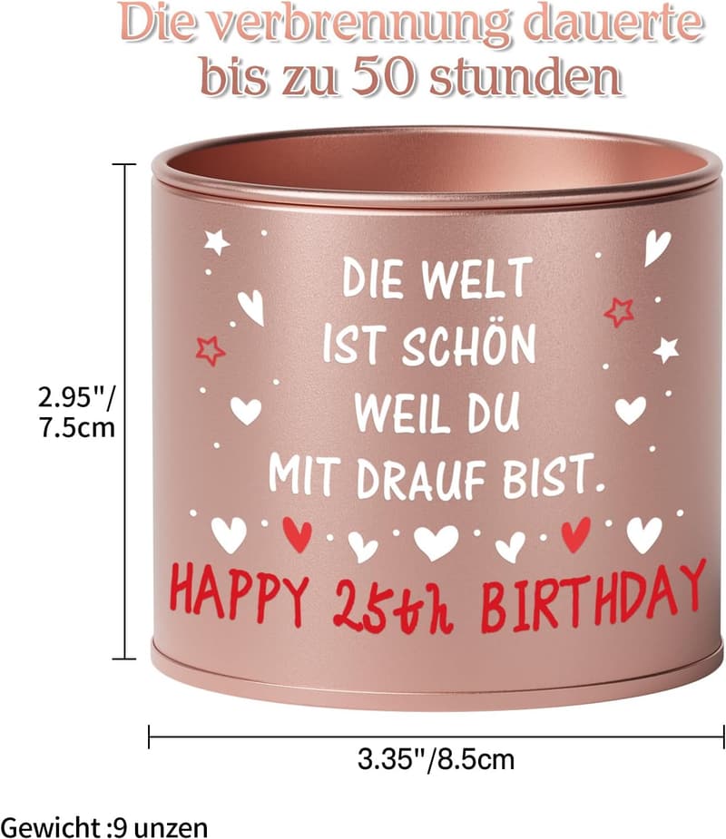 Lavendel Kerze für Frauen – 25. Geburtstag Geschenk aus Metall