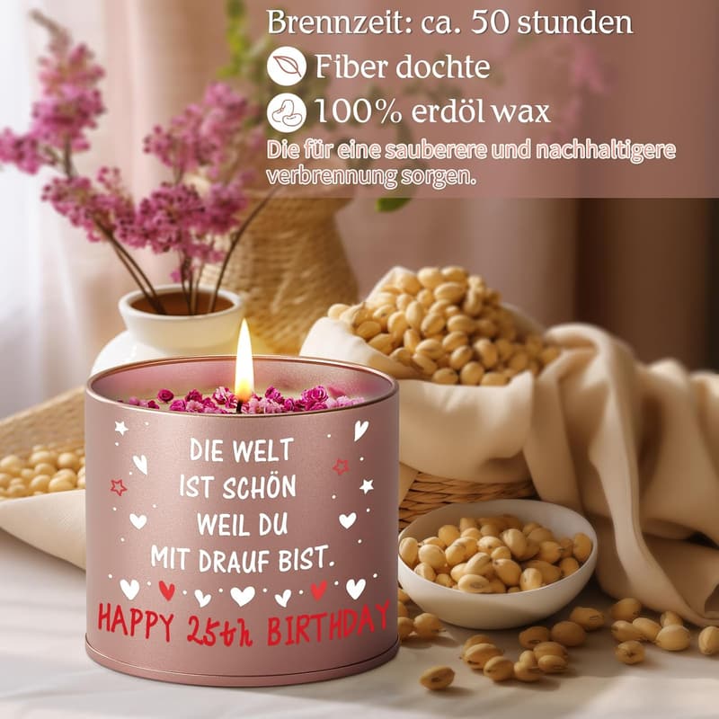Lavendel Kerze für Frauen – 25. Geburtstag Geschenk aus Metall