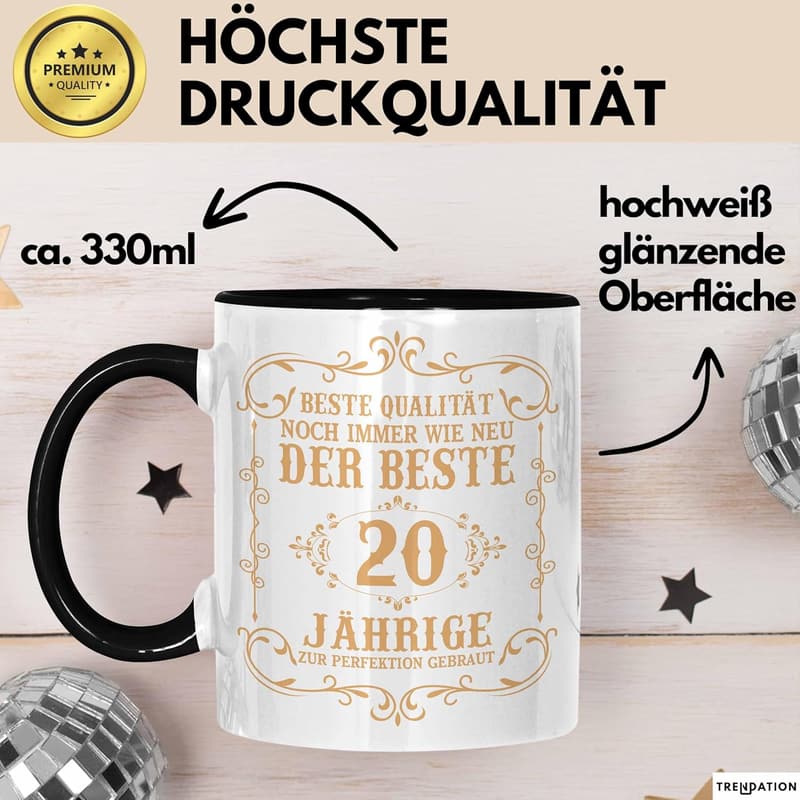 20. Geburtstag Geschenk für Männer - Personalisiertes schwarzes T-Shirt