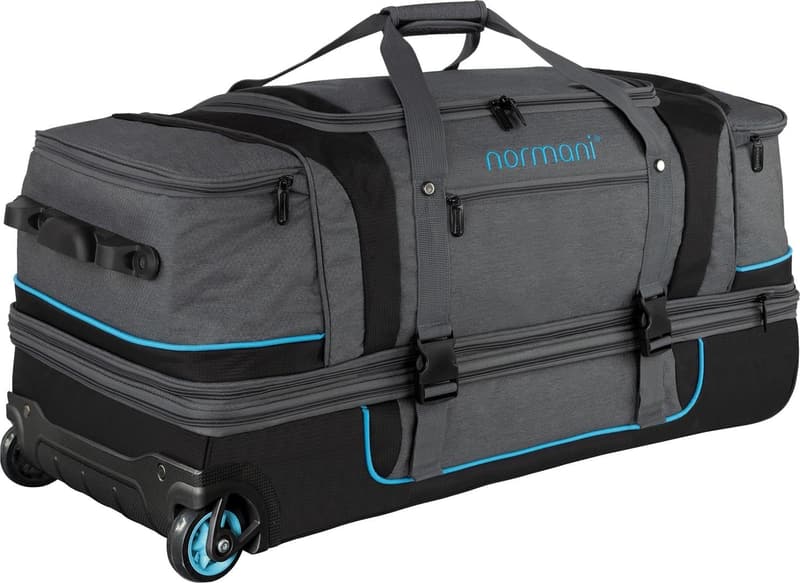 Erweiterbarer 2-Rad Trolley 120-150 Liter für Reisen in Grau/Blau