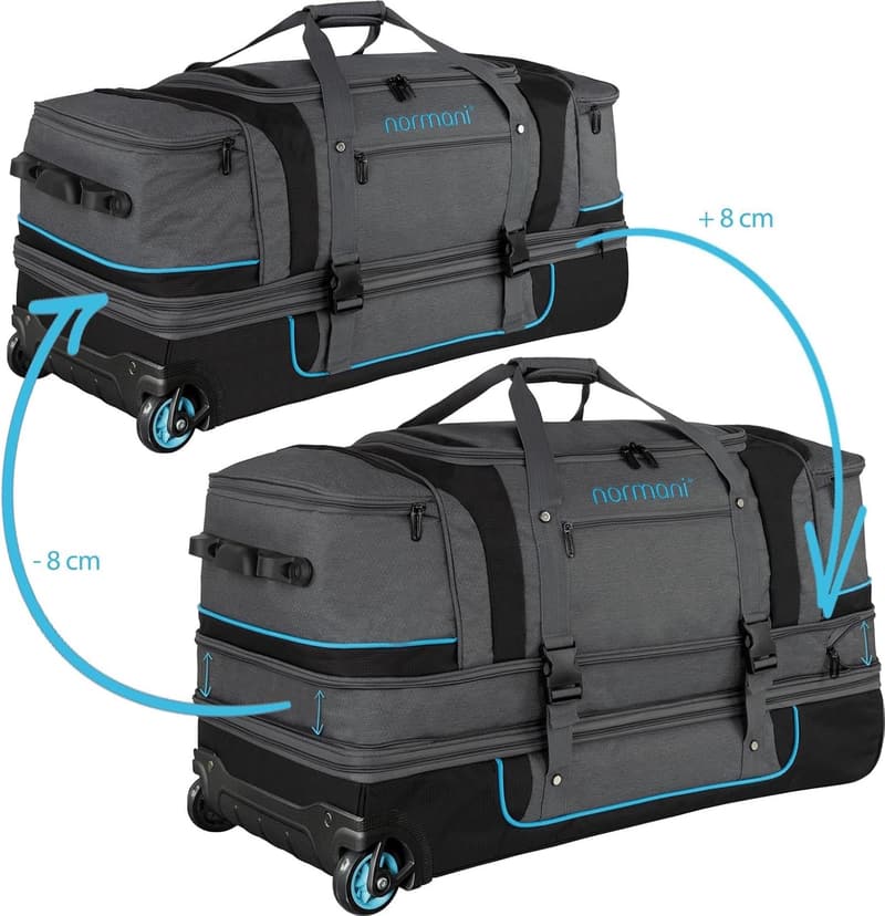 Erweiterbarer 2-Rad Trolley 120-150 Liter für Reisen in Grau/Blau