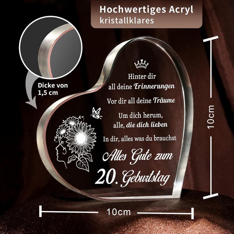 Acryl Herz Tischschmuck zum 20. Geburtstag für Frauen