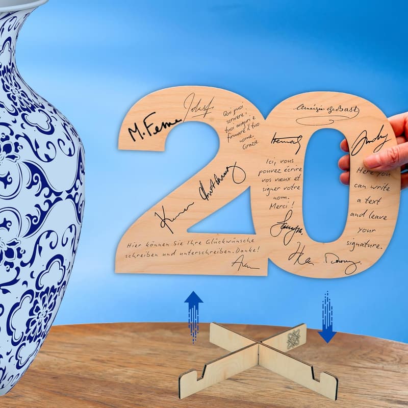 20. Hochzeitstag – Ausgeschnittene Zahlen aus Sperrholz mit Ständer