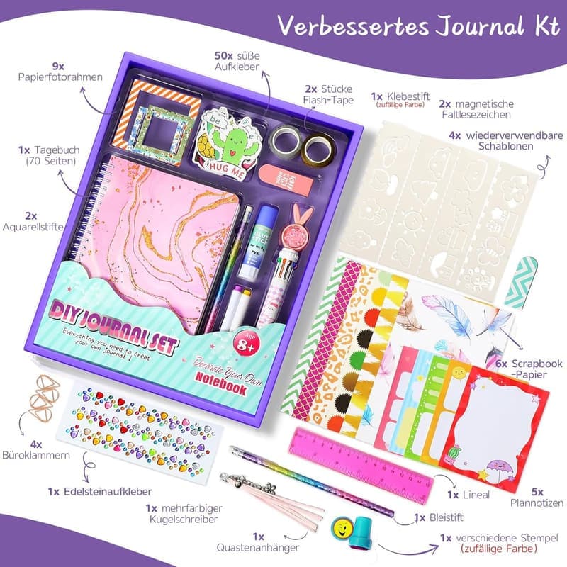 DIY Tagebuchset für Mädchen 8-14 Jahre – Scrapbook und Bastelkit