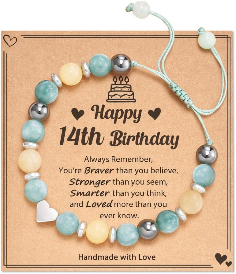 Naturstein-Armband mit Kartenbotschaft für 14-16. Geburtstag Mädchen