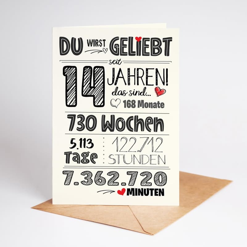 Geburtstagskarte A6 für Mädchen zum 14. Geburtstag