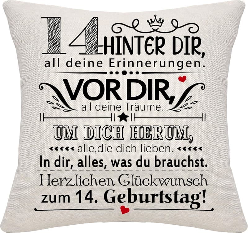 Inspirierender Kissenbezug zum 14. Geburtstag für Mädchen und Jungen