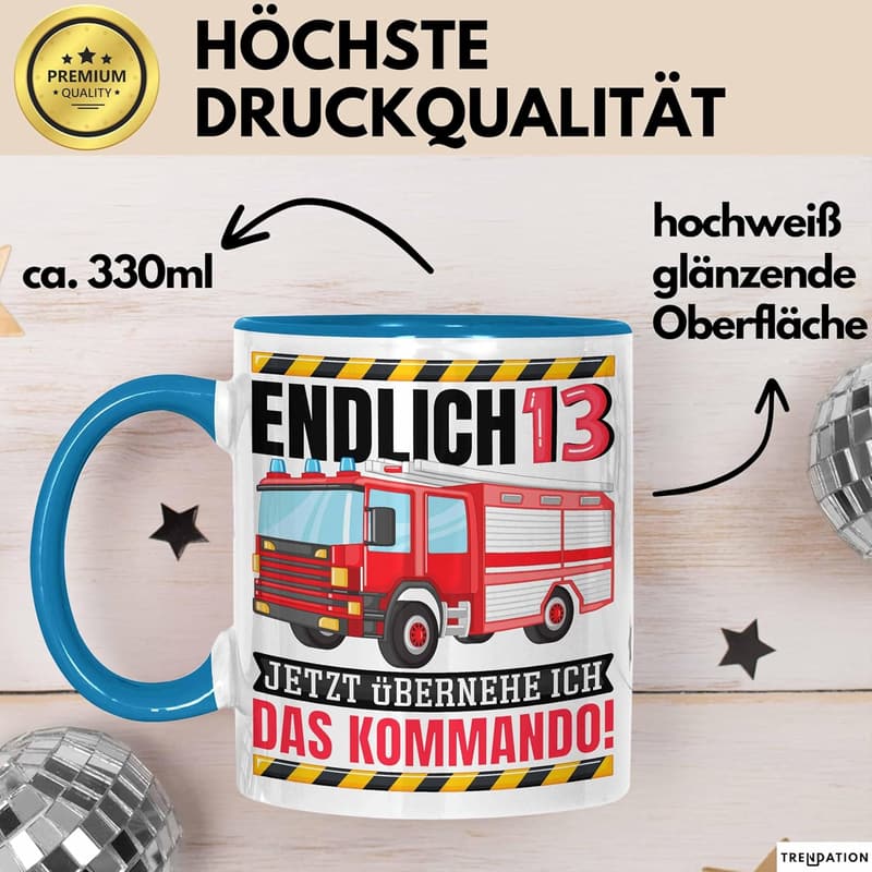 13. Geburtstag Tasse für Feuerwehr-Fans - jetzt 13! (Blau)