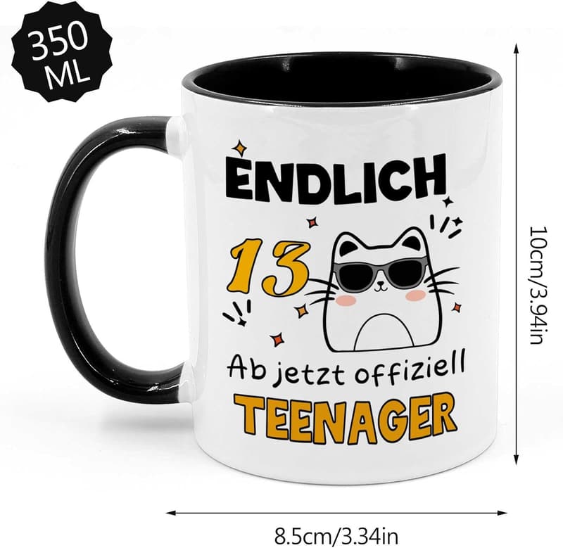 Kaffeetasse zum 13. Geburtstag für Teenager – Keramik, mit Spruch