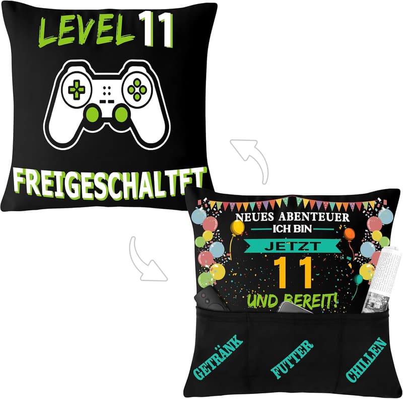 Gamer Kissenbezug zum 11. Geburtstag für Jungen