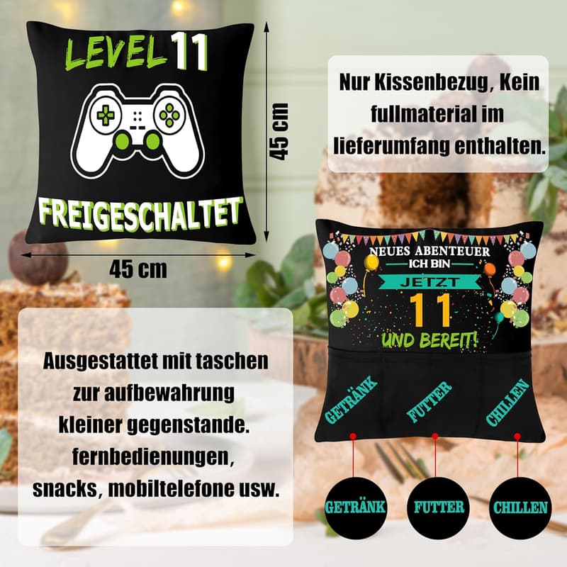 Gamer Kissenbezug zum 11. Geburtstag für Jungen