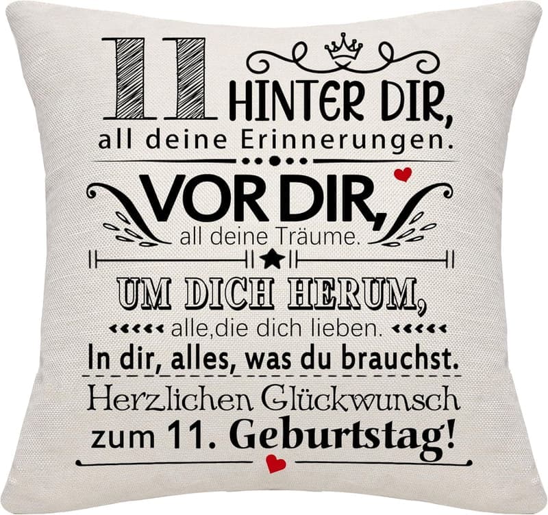 Geschenk Kissenbezug zum 11. Geburtstag für Mädchen und Jungen