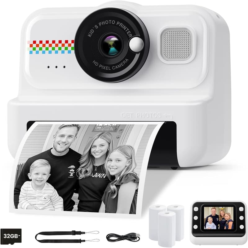 HiMont Sofortbildkamera für Kinder, 1080P mit 32GB & 3 Rollen Papier