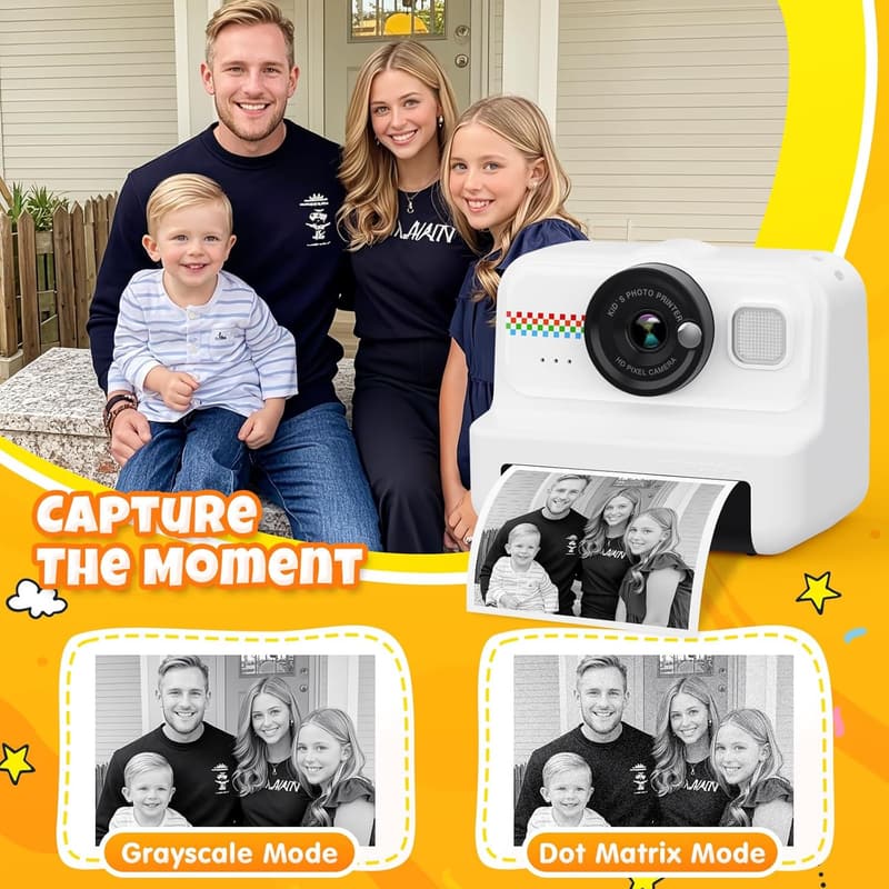 HiMont Sofortbildkamera für Kinder, 1080P mit 32GB & 3 Rollen Papier