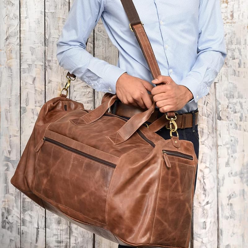 Premium Reisetasche aus Echtleder für Damen und Herren, 55 l