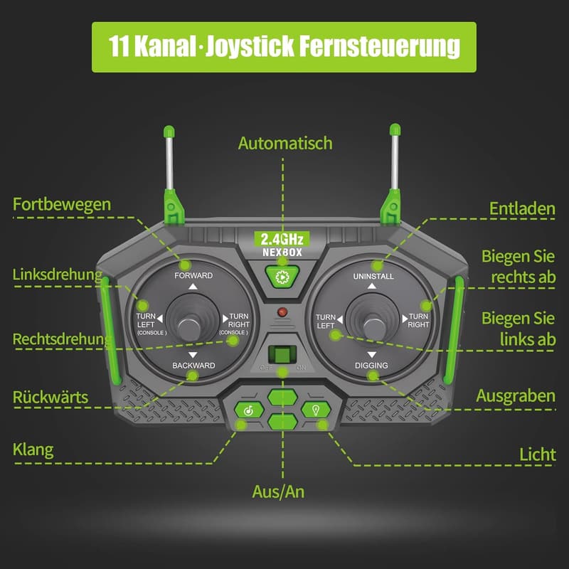 Ferngesteuerter Bagger mit Licht und Sound – Spielzeug für Jungen ab 6 Jahren
