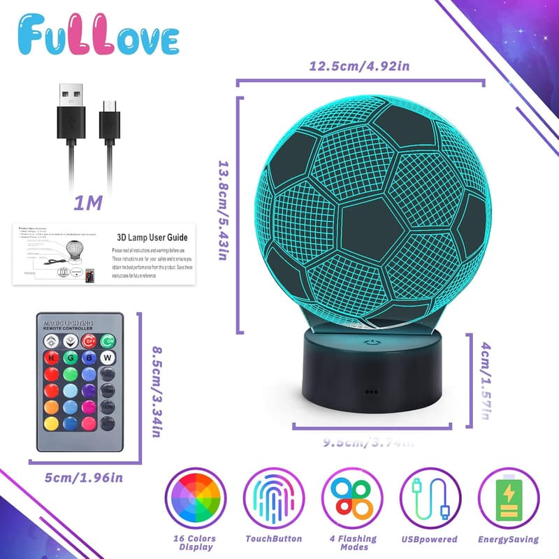 Fußballlampe für Jungen, 5-10 Jahre, ideal als Geburtstagsgeschenk