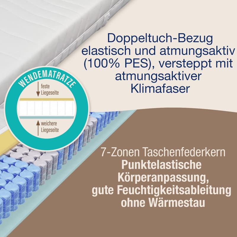BeCo Ortho Strong Taschenfederkernmatratze 140x200 cm, H3/H4, Made in Germany