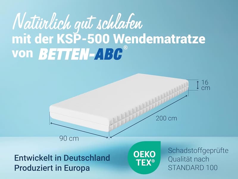 Wendematratze 90x200 cm - 7-Zonen Hybridschaum, hypoallergen & Öko-TEX zertifiziert