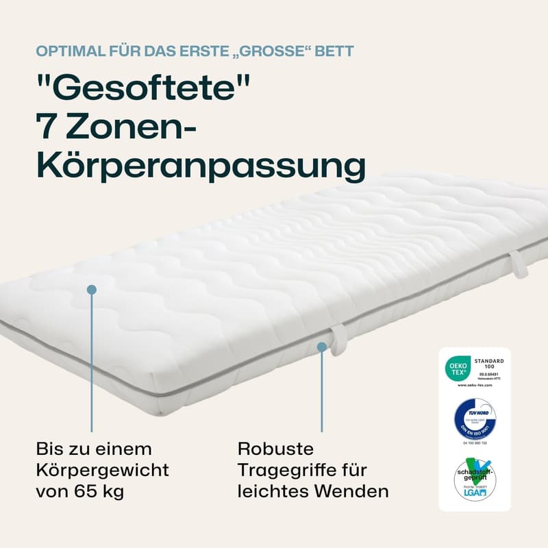 Allergikerfreundliche 7-Zonen Kaltschaummatratze für Kinder, 90 x 200 cm