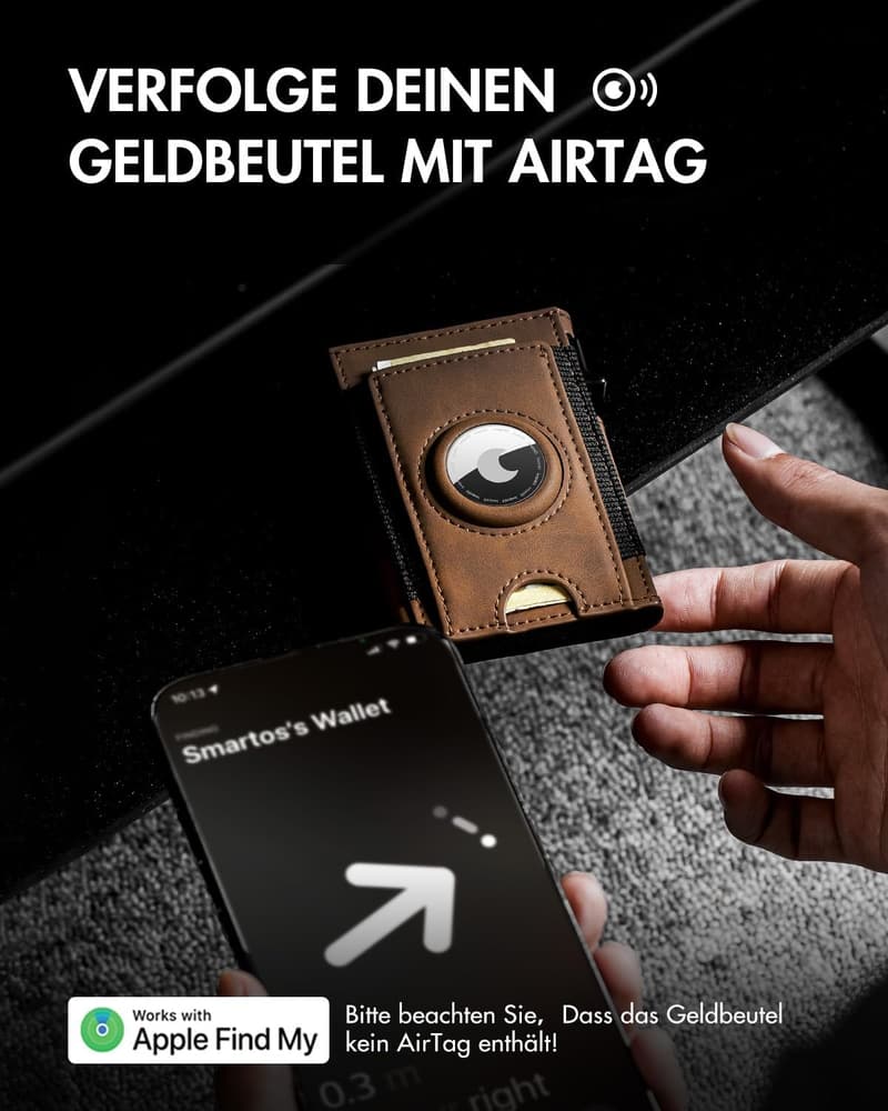Slim Geldbörse für Herren mit RFID-Schutz und AirTag-Fach (Braun)