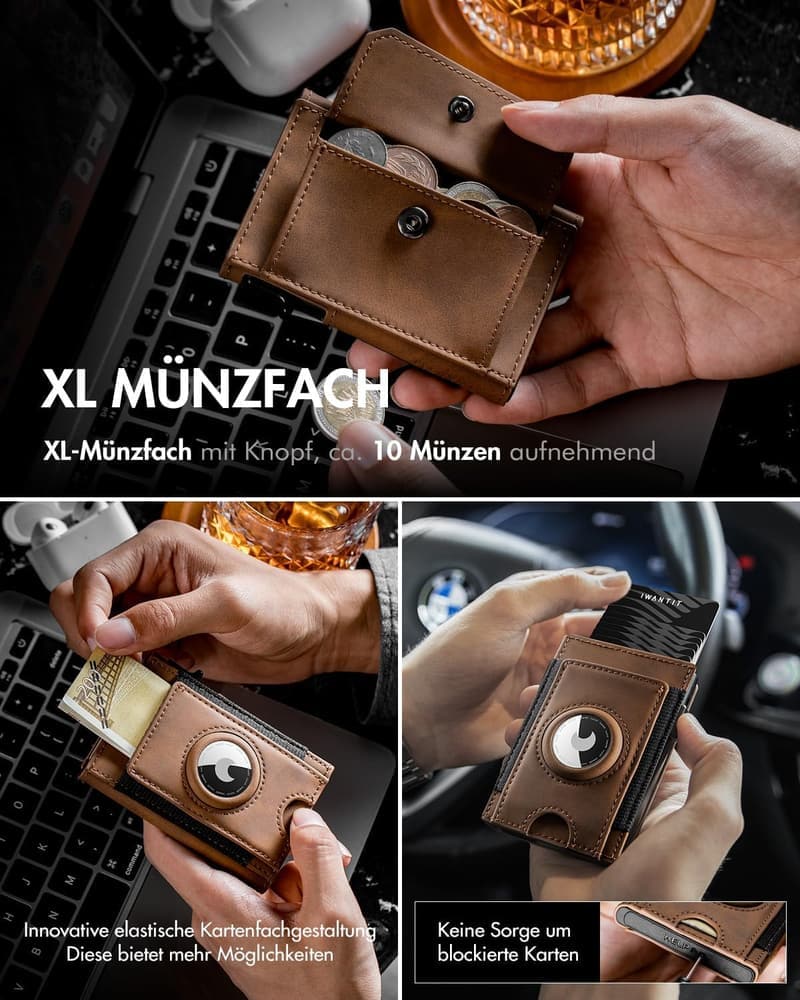 Slim Geldbörse für Herren mit RFID-Schutz und AirTag-Fach (Braun)