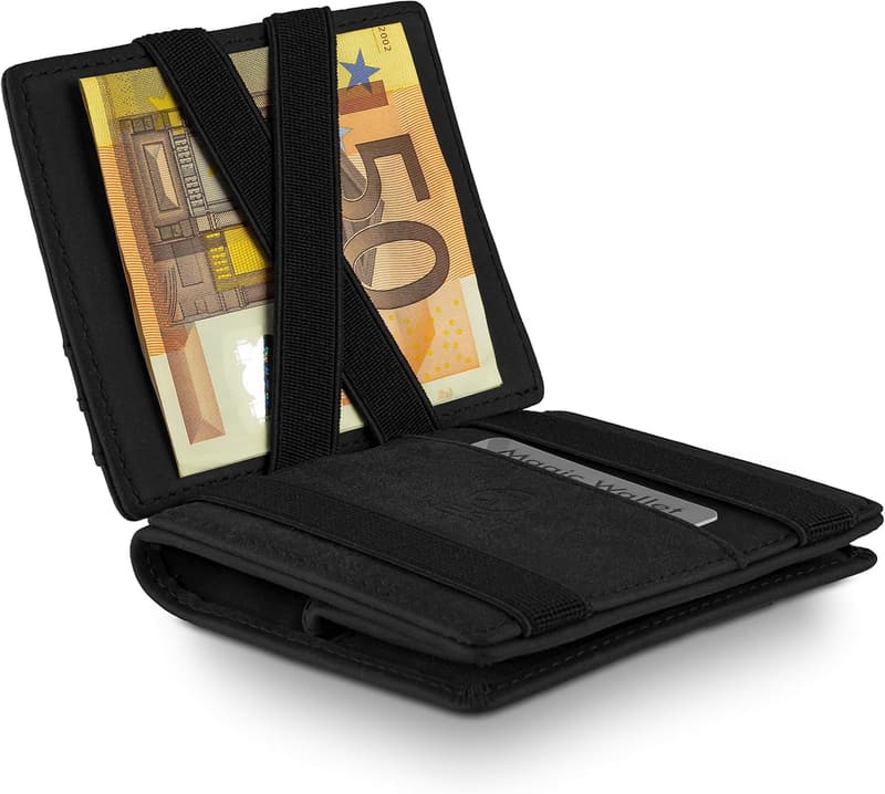 Magic Wallet mit großem Münzfach und Geschenkbox – Schwarz, RFID Schutz
