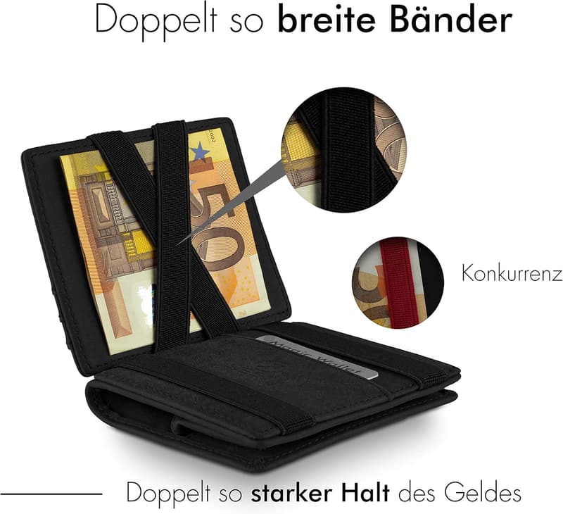 Magic Wallet mit großem Münzfach und Geschenkbox – Schwarz, RFID Schutz