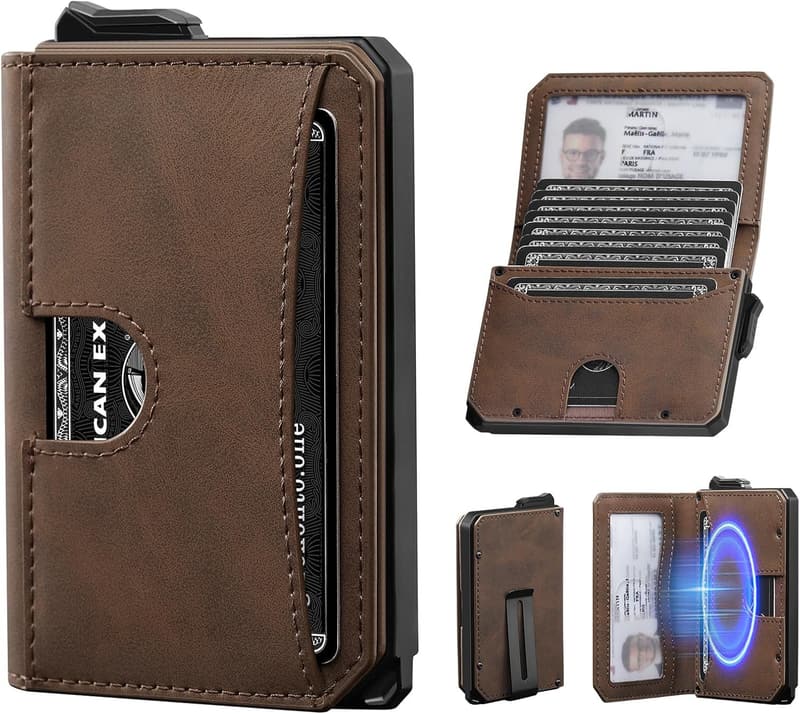 Pop-Up Slim Wallet für Herren mit RFID Schutz, Geldklammer & Ausweisfenster
