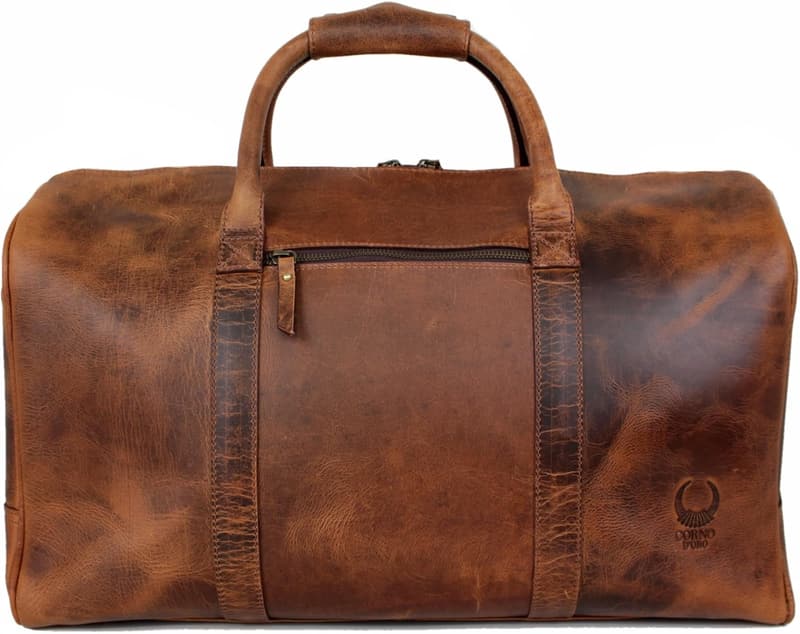 Handgefertigte braune Leder Reisetasche für Herren, 35L mit Schultergurt
