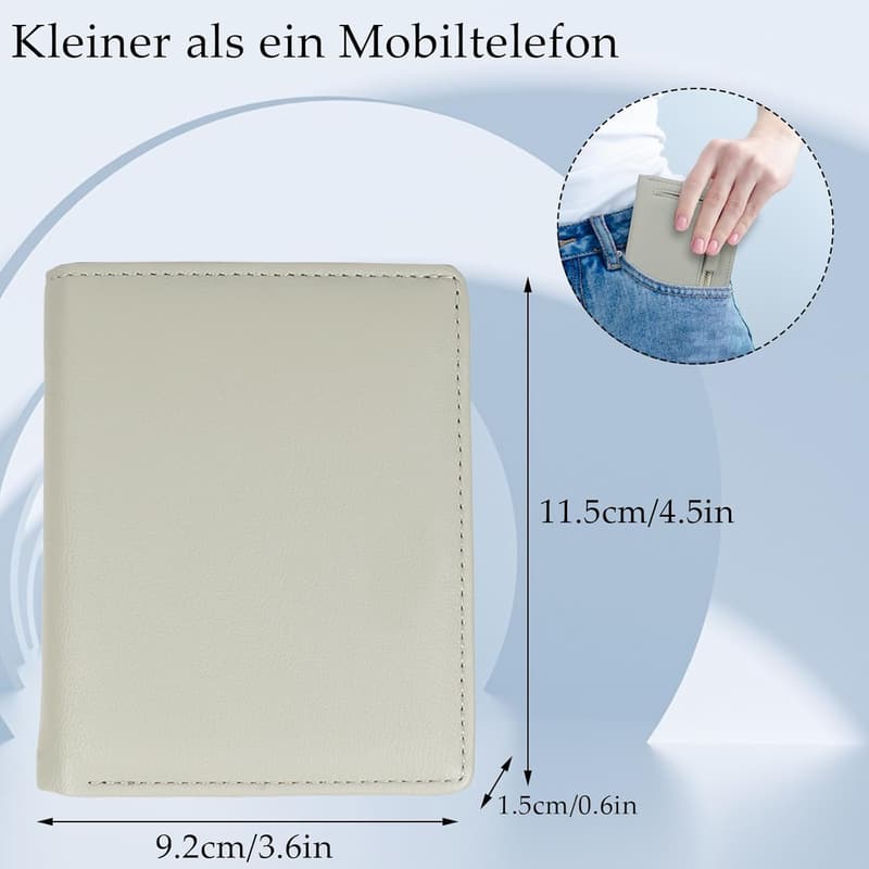 Grau Leder Geldbörse für Damen - Wasserfest mit mehreren Fächern