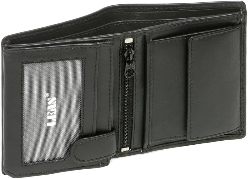 LEAS Mini RFID-Schutzbörse aus Echtleder im Hochformat, schwarz