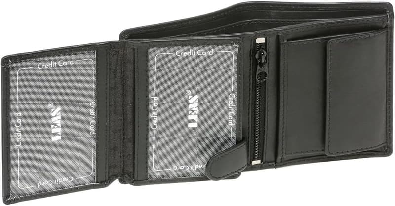 LEAS Mini RFID-Schutzbörse aus Echtleder im Hochformat, schwarz