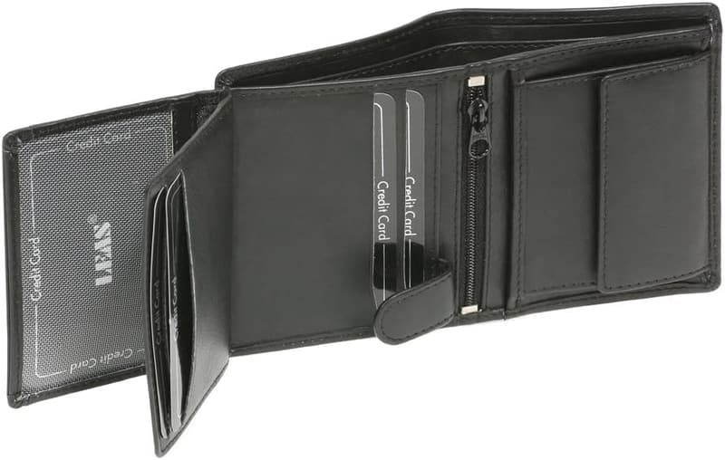 LEAS Mini RFID-Schutzbörse aus Echtleder im Hochformat, schwarz