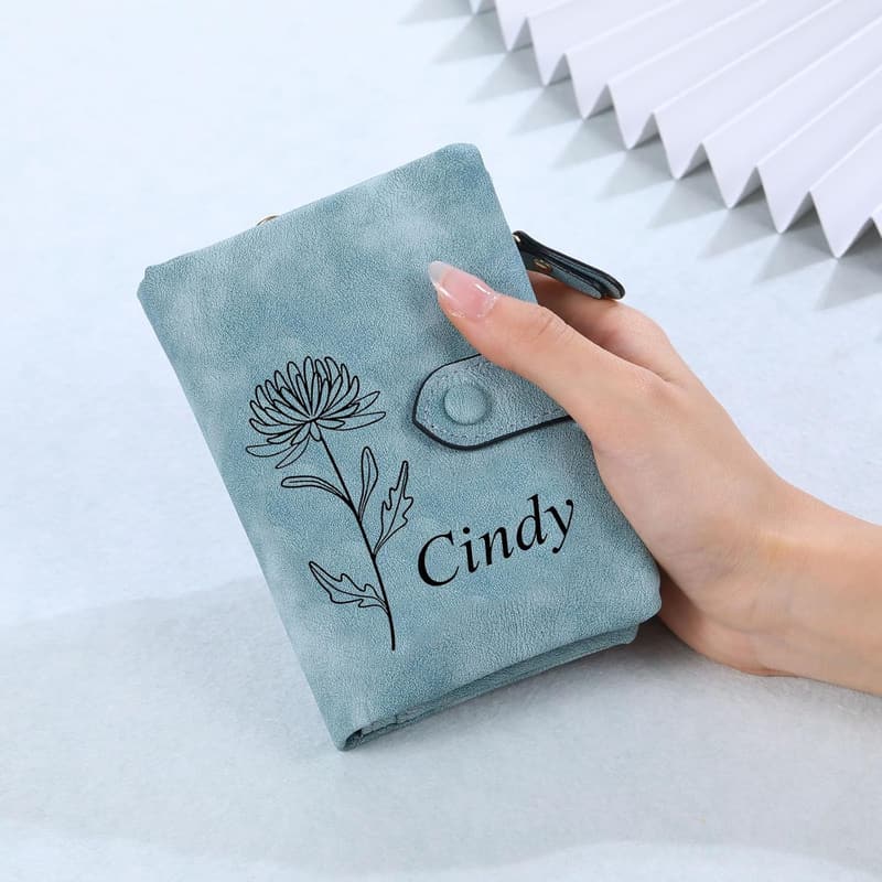 Personalisierte grüne Leder Geldbörse mit Namen für Frauen, ideal als Geschenk zum Geburtstag und Muttertag