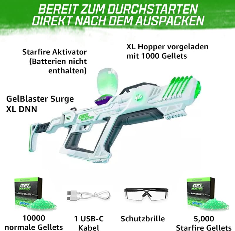 Gel Blaster Surge XL - Halbautomatischer Gel Ball Blaster, 150ft Reichweite, 16.000 Schüsse, 4 Std. Akku, ab 14 Jahren