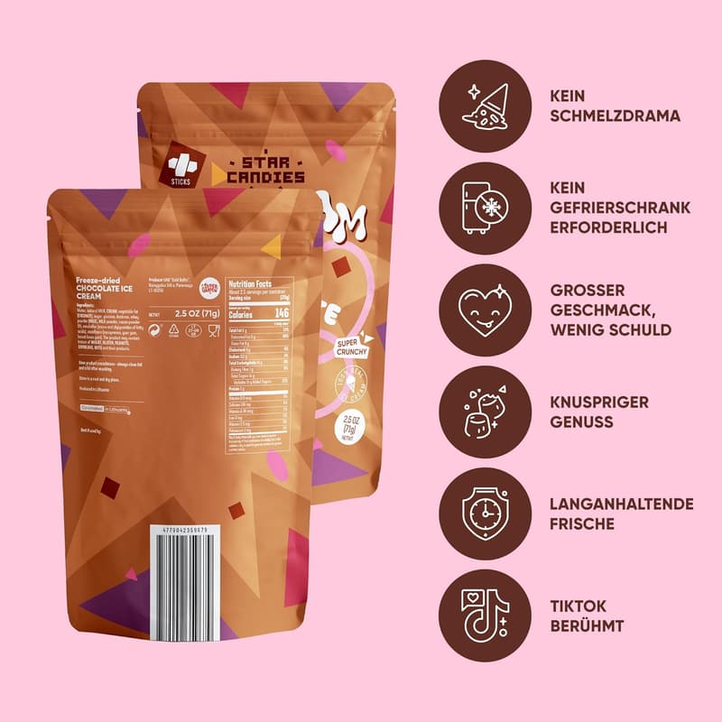 Gefriergetrocknete Schokoladeneis-Sternenbonbons | Weltraum-Snack 50 g