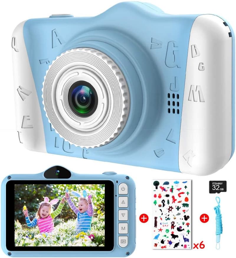 ITSHINY Kinderkamera 1080P HD mit 3,5 Zoll, für 3-10 Jahre, Blau