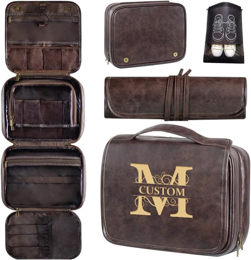 Personalisierte 3-in-1 PU-Leder Kulturtasche für Männer - wasserdicht