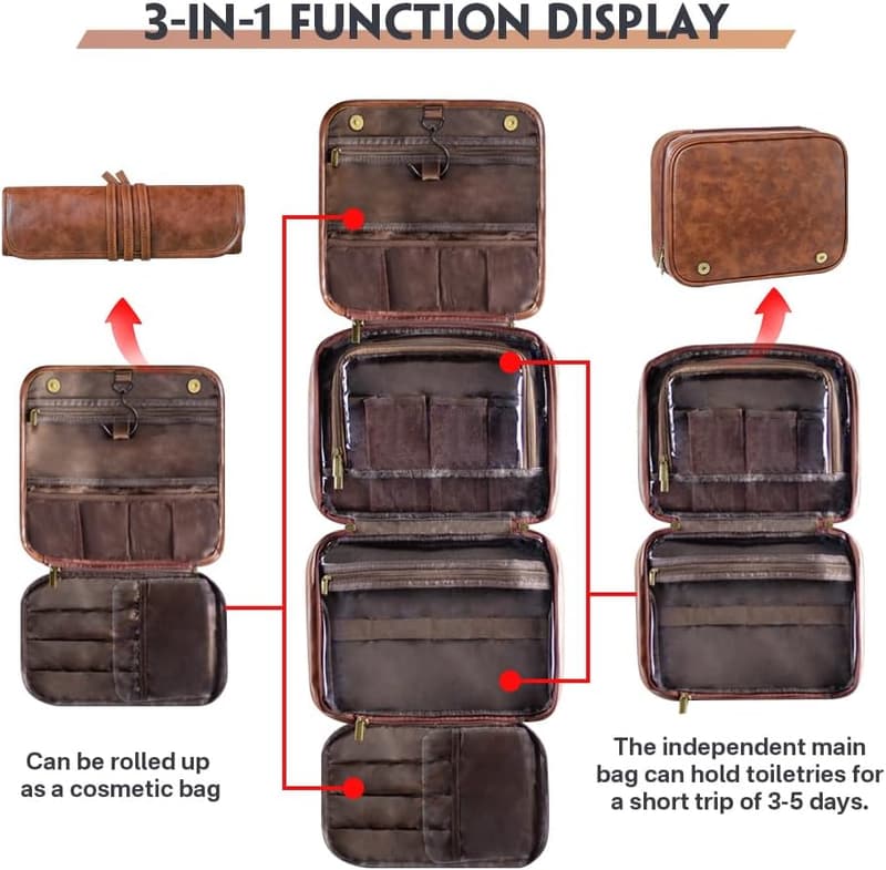Personalisierte 3-in-1 PU-Leder Kulturtasche für Männer - wasserdicht
